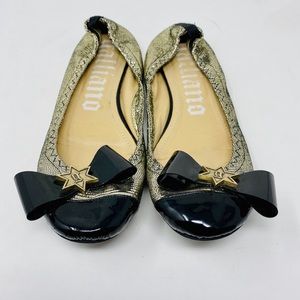 John Galliano Gold and Black Bow Flats